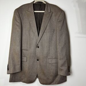 Paul Fredrick Blazer Brown Herringbone Linen Wool Lanificio di Pray Italy 48L